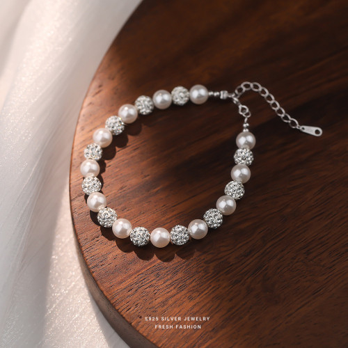S925 Sterling Silver French Light Luxury Zircon Pearl Bracelet for Women Exquisite Starry Sky Elegant High-end Bracelet Shijia Pearl