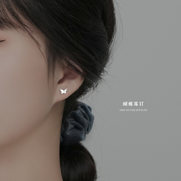 S999 Pure Silver Simple Small Earrings for Women Handmade Forest Style Ear Studs Ear Piercing Jewelry Wholesale