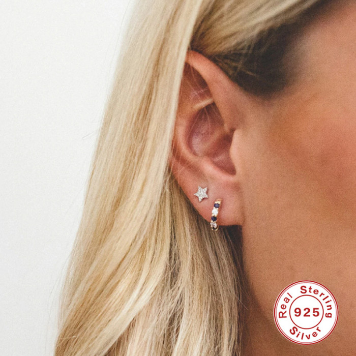 S925 Sterling Silver Fashion Light Luxury Round Stone-Studded Earrings Trendy Ear Jewelry Elegant Personality K Gol...