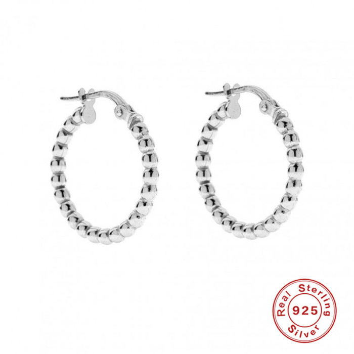 S925 Sterling Silver Round Bead Earrings Hoop Earrings Korean and Japanese Style Personality INS Exaggerated Office W...