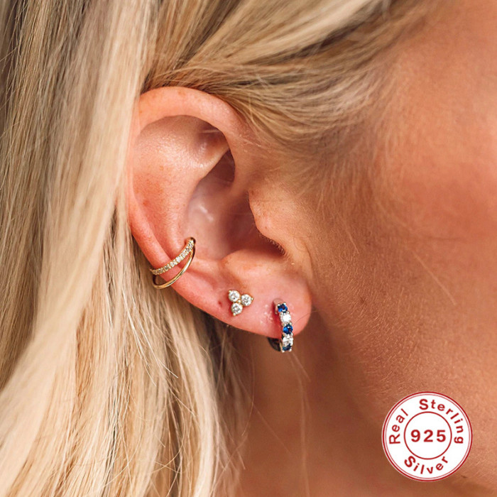 S925 Sterling Silver Fashion Light Luxury Round Stone-Studded Earrings Trendy Ear Jewelry Elegant Personality K Gol...
