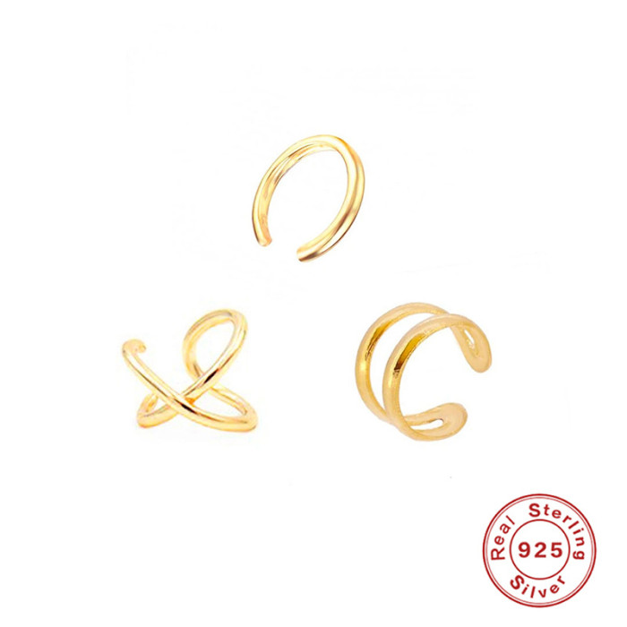 S925 Sterling Silver Ear Clip Double Layer No Piercing Trendy Line Couple Ear Buckle Ear Jewelry Men and Women Casual...