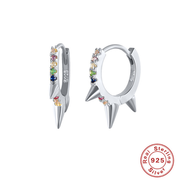 Hot Selling S925 Sterling Silver Earrings INS Style Geometric Inlaid Colorful Stone Trendy Earrings Ear Clips Ear H...