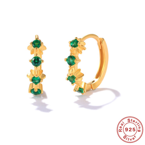 S925 Sterling Silver Cosmic Emerald Barbell Diamond-Studded Earrings European and American Cross-Border Bestselling INS Style Stud Earrings