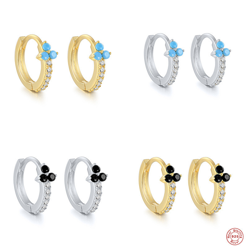 S925 Sterling Silver INS Inlaid Diamond Geometric Light Luxury Elegant Hoop Earrings European and American Cross-Border Bestselling Fashion Trendy Earrings