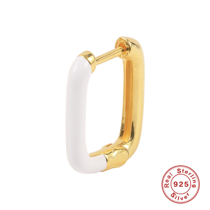 S925 Sterling Silver Oil Drop Enamel Single Earring Geometric U-shaped Hoop Earrings Trendy Personality Simple Earrings