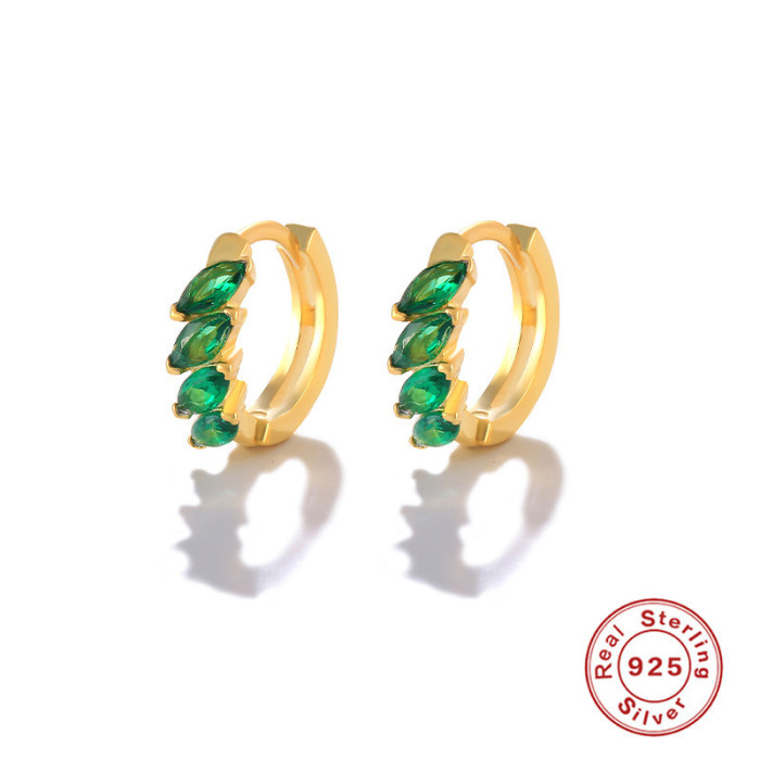 S925 Sterling Silver Light Luxury Green Gemstone Stone-Inlaid Exquisite Hoop Earrings Ear Clips Earrings Hot-Sellin...