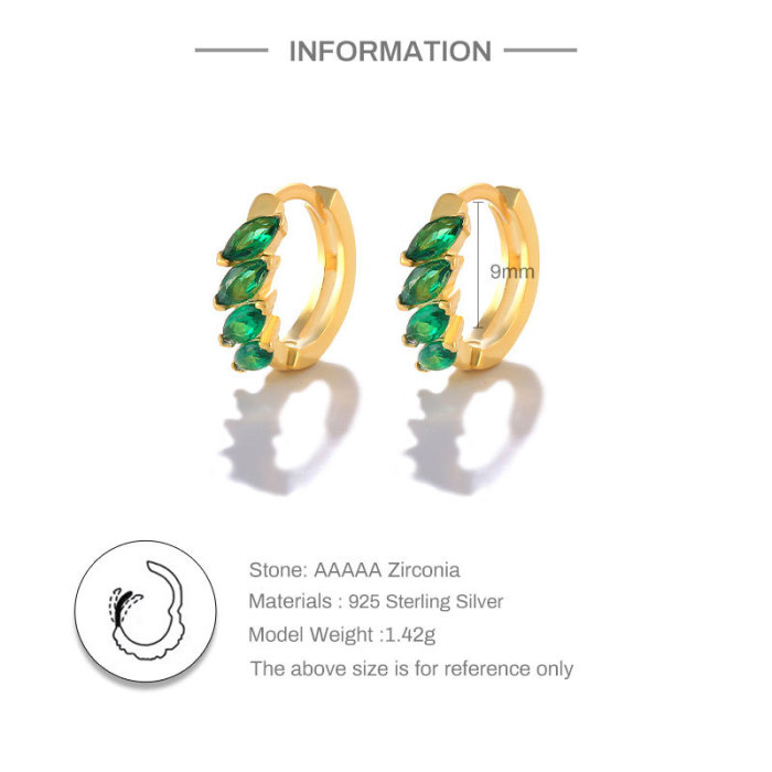 S925 Sterling Silver Light Luxury Green Gemstone Stone-Inlaid Exquisite Hoop Earrings Ear Clips Earrings Hot-Sellin...