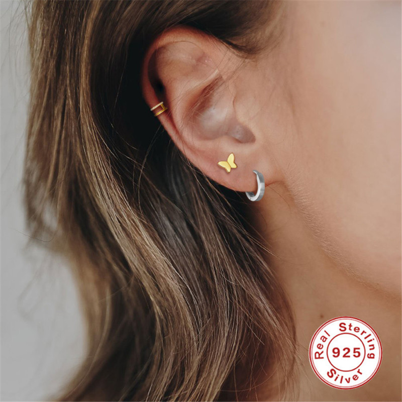 S925 Sterling Silver Ear Cuff Korean and Japanese Style Simple Smooth Round Short Ear Hoop Elegant Ear Cuff Ear Bone Stud Cross-Border Exclusive