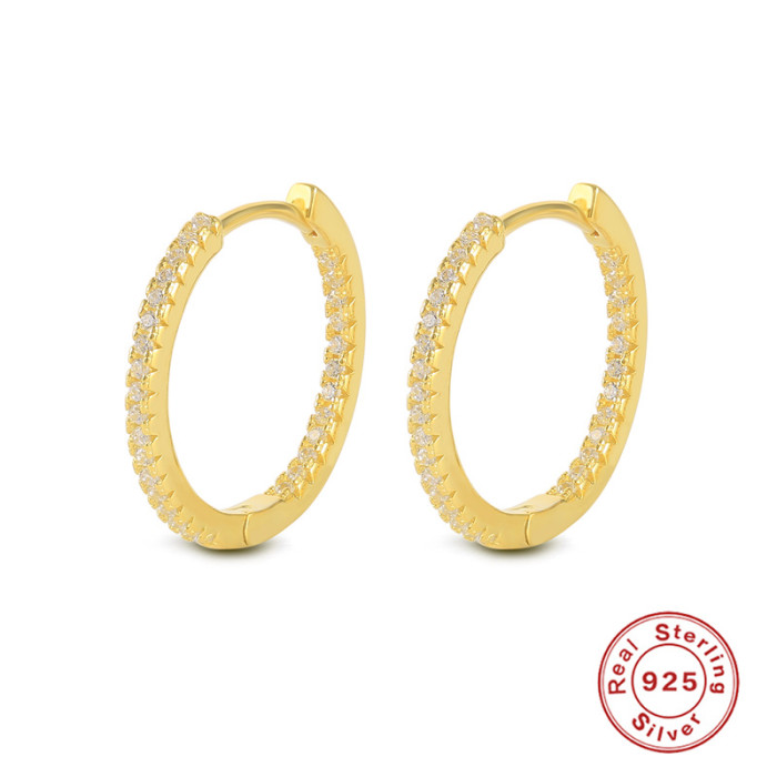 S925 Sterling Silver Circle Stone-Inlaid Versatile Hoop Earrings Hot-Selling Trendy Fashion INS Earrings Creative E...