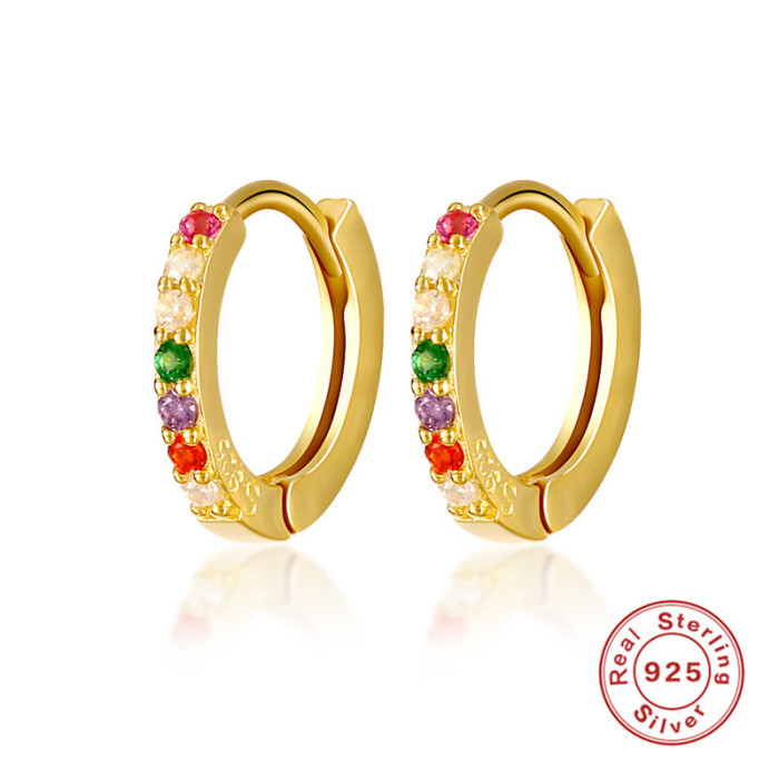 S925 Sterling Silver Colorful Stone Hoop Earrings Creative INS Style Fashion Simple Geometric Stone-Inlaid Trendy...