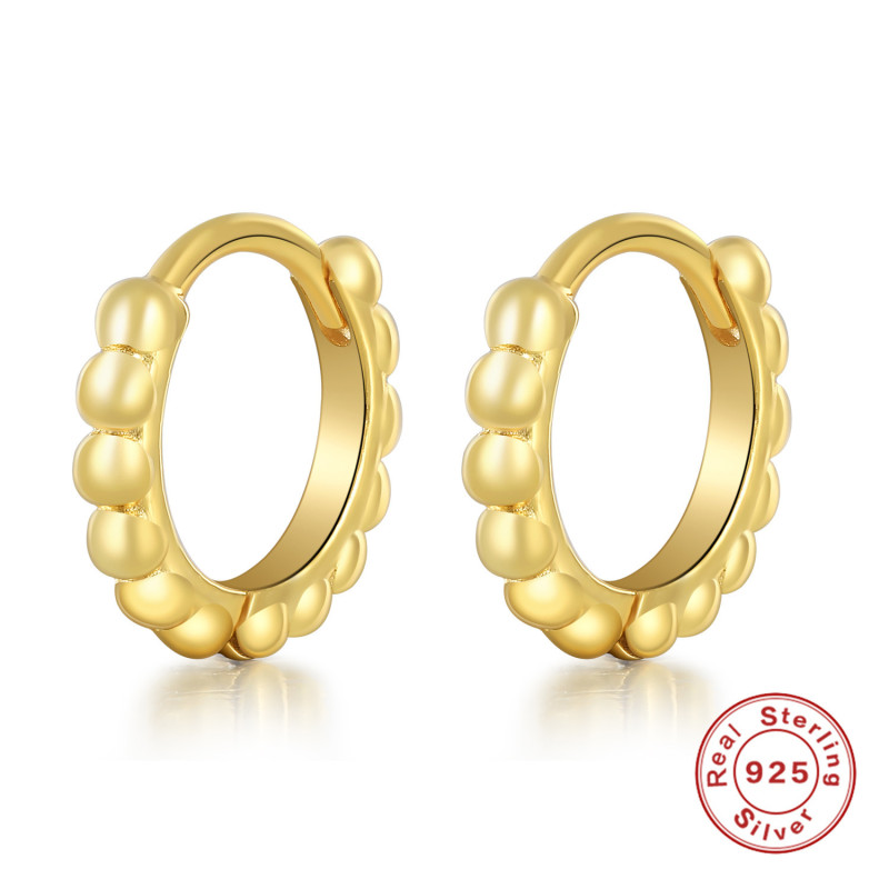 S925 Sterling Silver Ear Cuff Earrings Japanese and Korean Version INS Style Minimalist Round Bead Earrings for Female Students Silver Hoop Earrings
