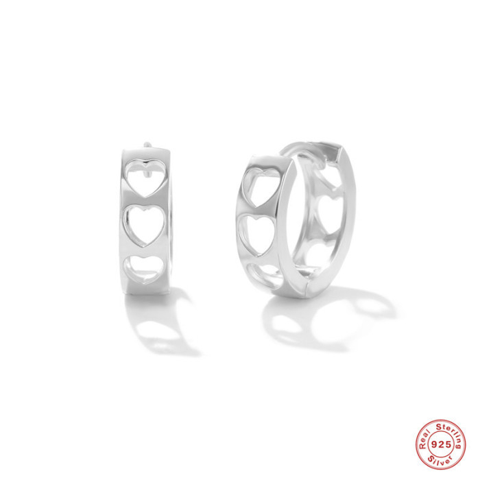 S925 Sterling Silver Creative Hoop Smooth Hollow Heart Earrings Valentine's Day Gift Ear Jewelry Korean and Japanese...