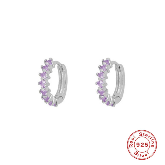 S925 Sterling Silver Mini Stone-Studded Versatile Hoop Earrings Ear Clips Earrings Fashion Trend Personality Creati...
