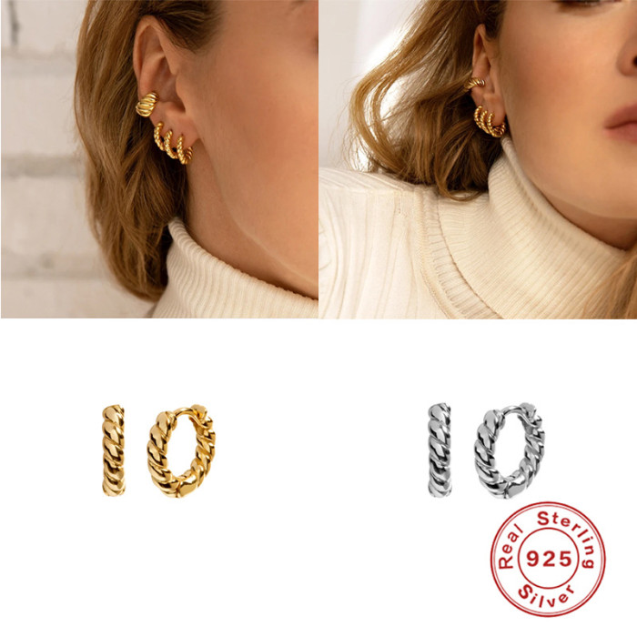 S925 Sterling Silver Spiral Hoop Earrings Twist Rope Earrings Korean Style Dongdaemun INS Trendy Hoop Earrings Hot Sale