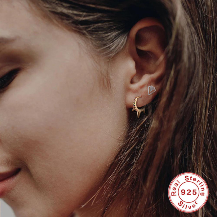 Hot Selling S925 Sterling Silver Earrings INS Style Geometric Inlaid Colorful Stone Trendy Earrings Ear Clips Ear H...