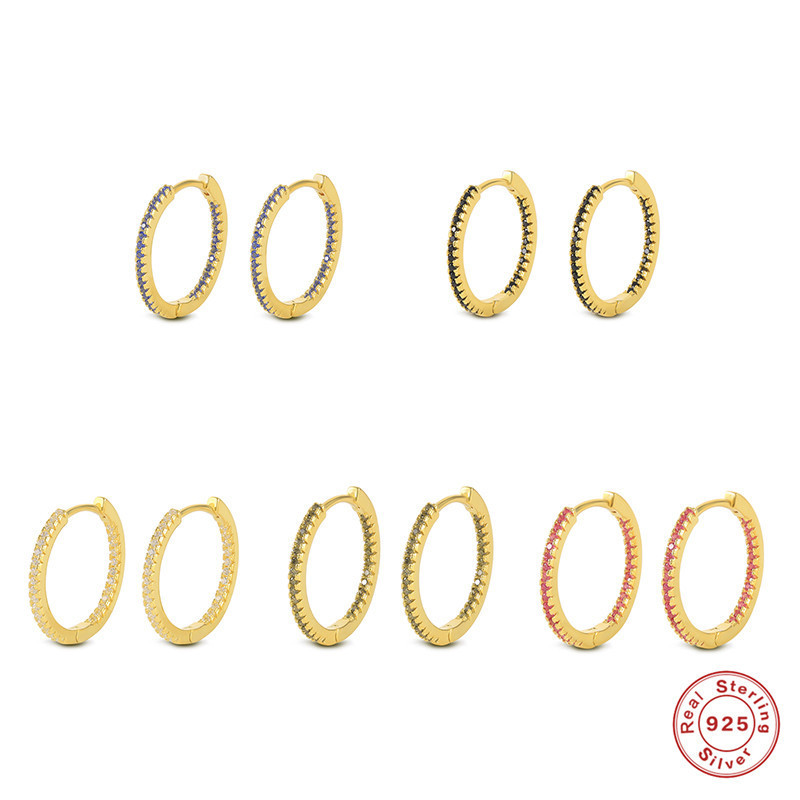 S925 Sterling Silver Circle Inlaid Diamond Versatile Hoop Earrings Cross-Border Hot-Selling Trendy Fashion INS Earrings Creative Ear Jewelry