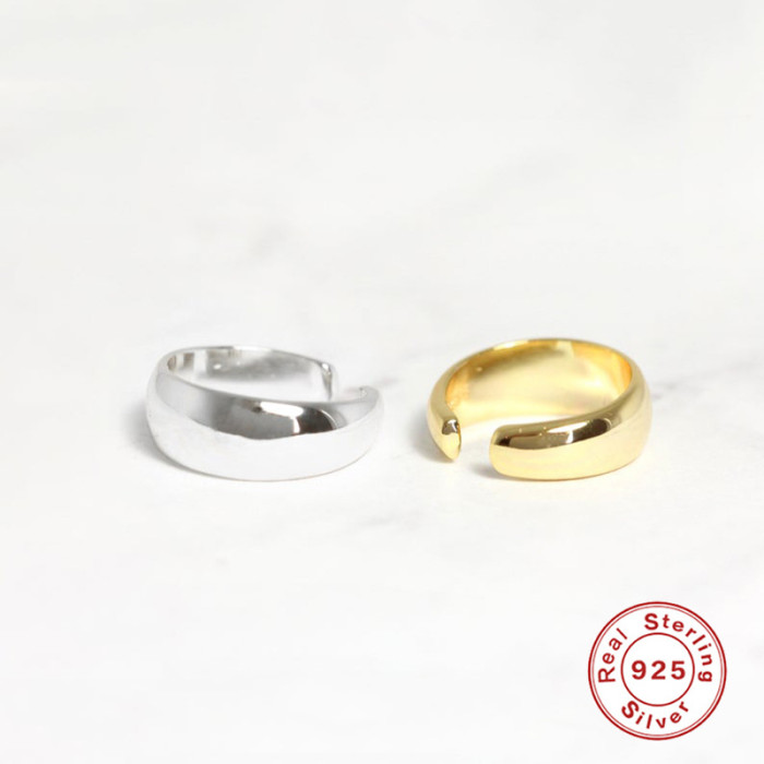 S925 Sterling Silver Wide Ear Clip Fashion Smooth Earrings Trend Personality INS Style Creative Non-Pierced Ear Jewelry