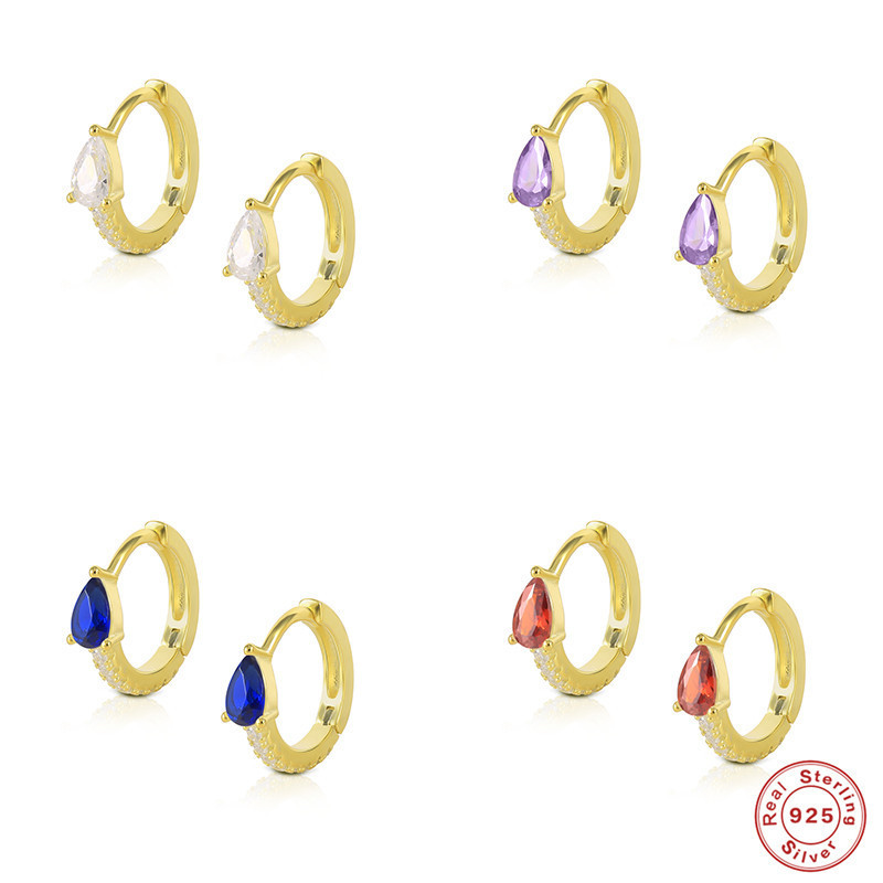 S925 Sterling Silver INS Style Colorful Water Drop Hoop Earrings Ear Cuffs Fashionable Diamond-Studded Women's Earrings Hot Selling in Europe and America
