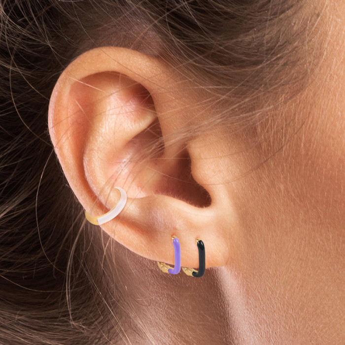 S925 Sterling Silver Oil Drop Enamel Single Earring Geometric U-shaped Hoop Earrings Trendy Personality Simple Earrings