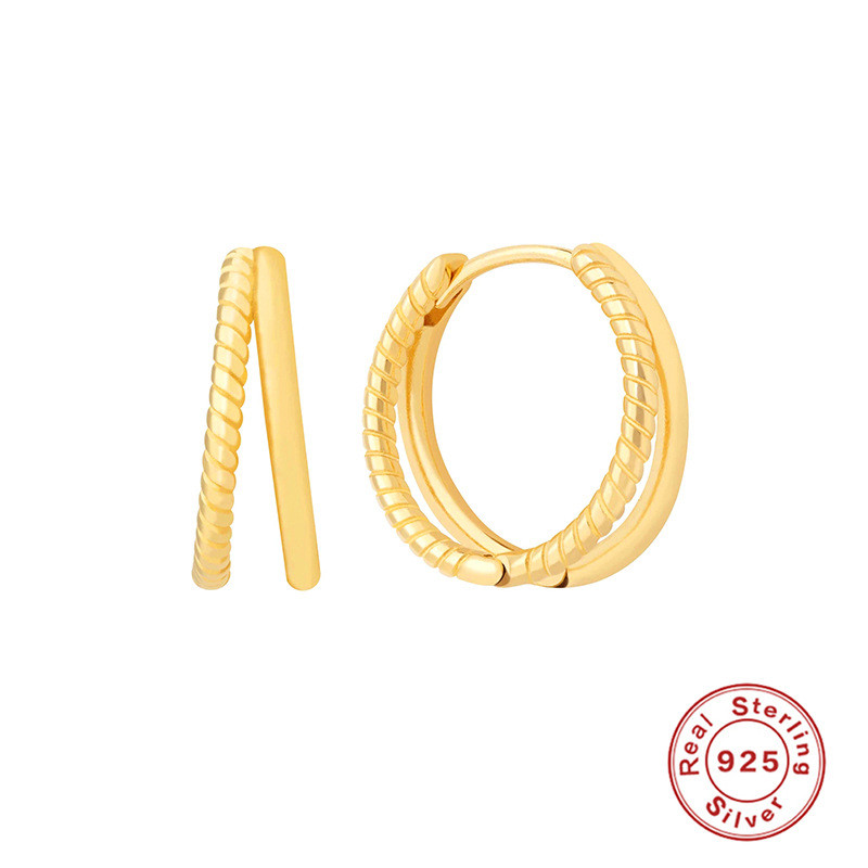 S925 Sterling Silver INS Double Layer Personality Smooth Braided Hoop Earrings European and American French Style Trend Hoop Earrings