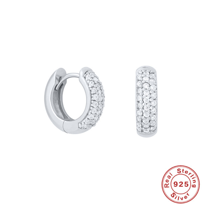 S925 Sterling Silver Round Three-Row Stone Trendy Ear Cuff Hoop Earrings Jewelry Hot Selling Cool INS Style Earrings for Women