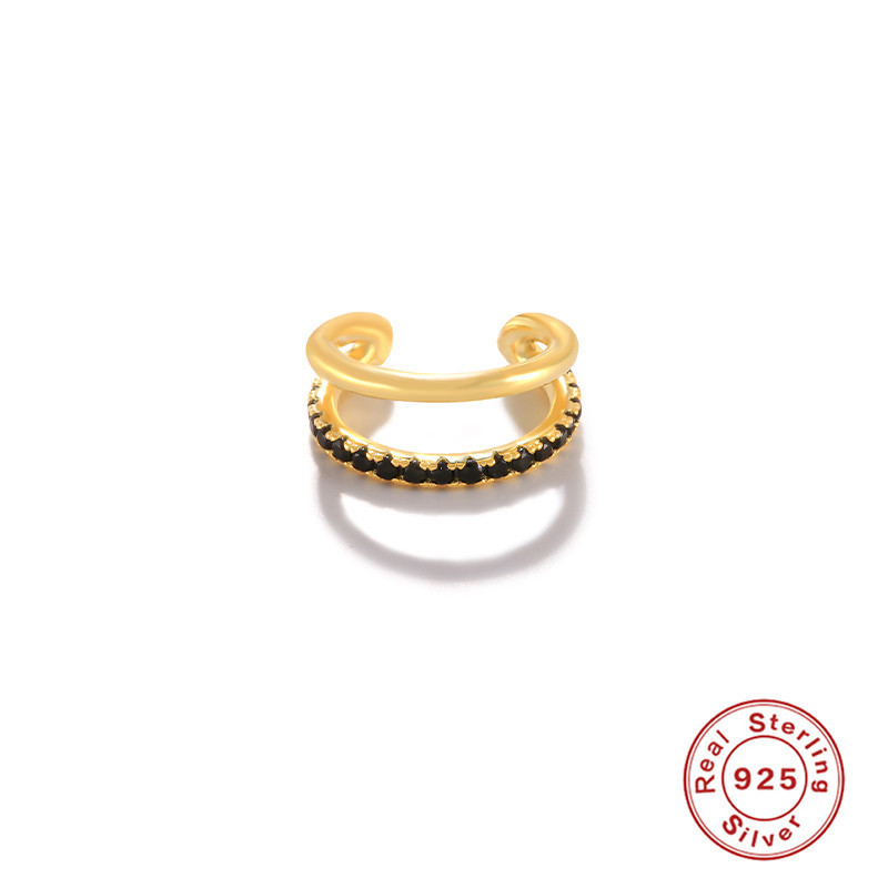 S925 Sterling Silver Classic Double Layer Line Diamond-Studded Ear Cuff Ear Clip Ear Hoop European and American Style Personality INS Black Diamond Ear Jewelry Earrings