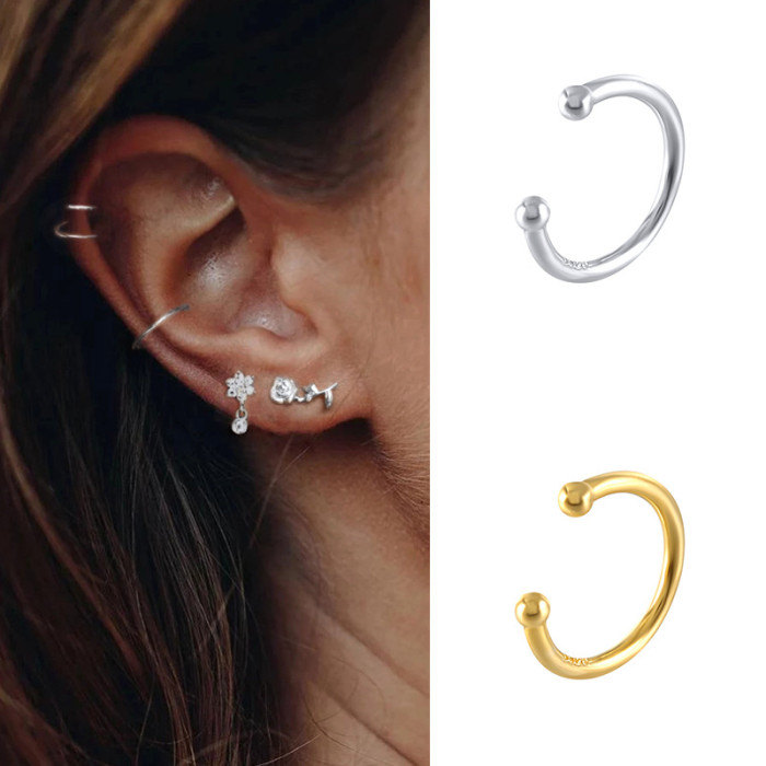 S925 Sterling Silver Single Ear Thread Non-Pierced Ear Clip Creative Fashion Minimalist Ins Style Ear Buckle Non-Pier...