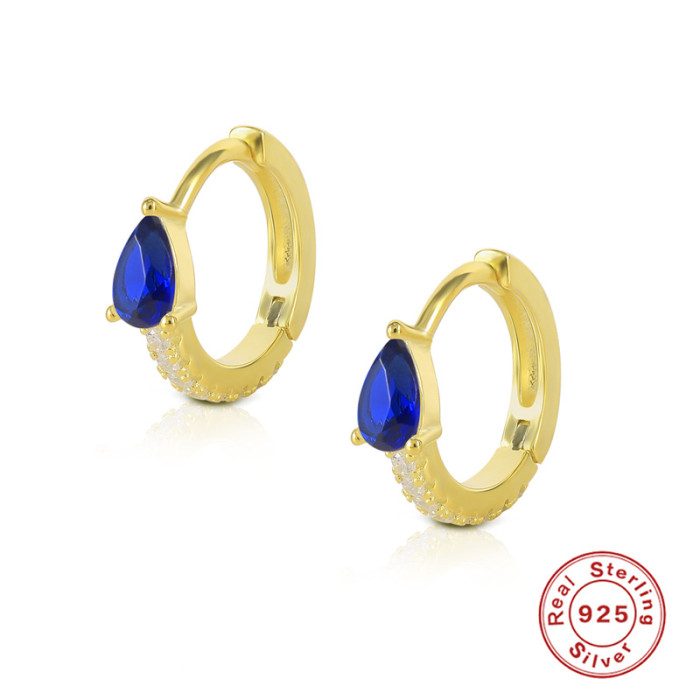 S925 Sterling Silver INS Style Colorful Water Drop Hoop Earrings Ear Cuffs Fashionable Stone-Studded Women's Earrin...