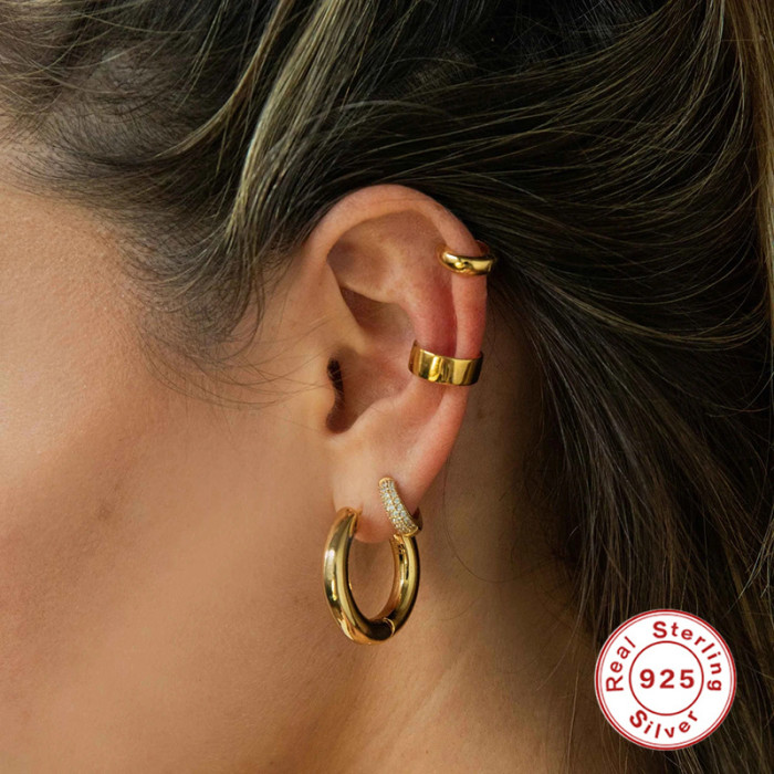 S925 Sterling Silver Round Three-Row Stone Trendy Ear Cuff Hoop Earrings Jewelry Hot Selling Cool INS Style Earrings for Women