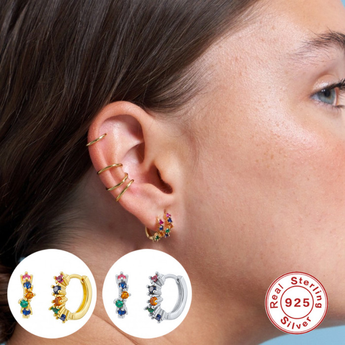 S925 Sterling Silver Ultra Sparkling Colorful Stone Fashion Hoop Earrings Ear Clips Earrings Trendy INS Minimalist...