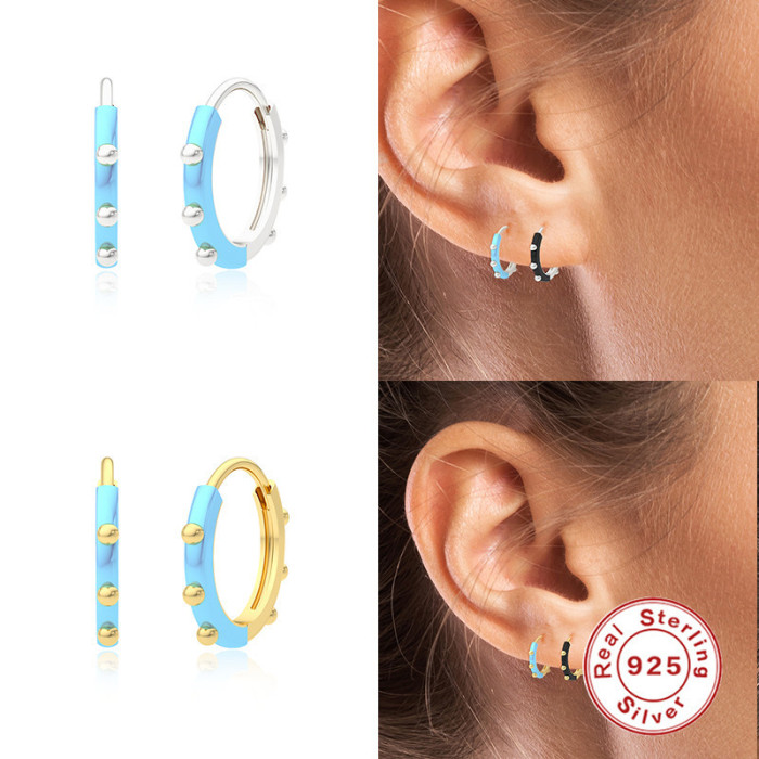 S925 Sterling Silver Oil Drop Earrings Hoop Earrings Trendy Personality Versatile Hoop Earrings Creative INS Style Ea...