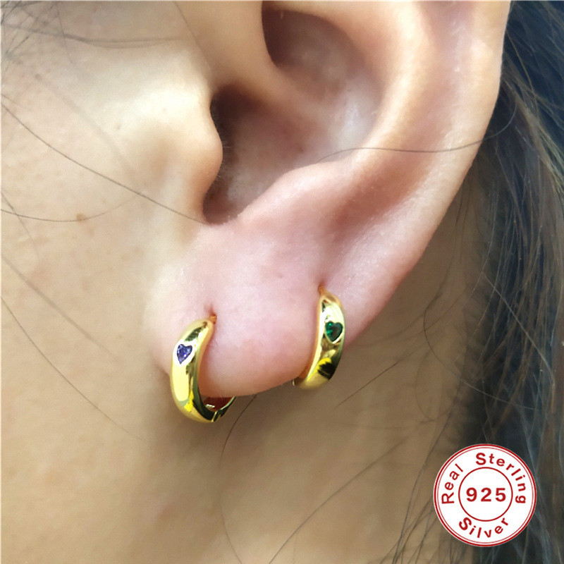S925 Sterling Silver INS Geometric Heart Diamond-Studded Ear Cuff Earrings European and American Cross-Border Best-Selling Fashion Trend Versatile Hoop Earrings