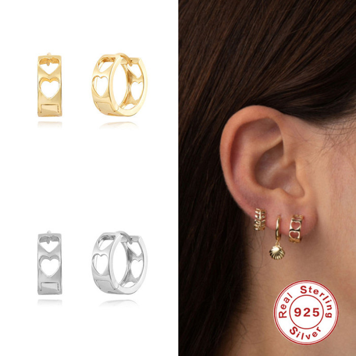 S925 Sterling Silver Creative Hoop Smooth Hollow Heart Earrings Valentine's Day Gift Ear Jewelry Korean and Japanese...