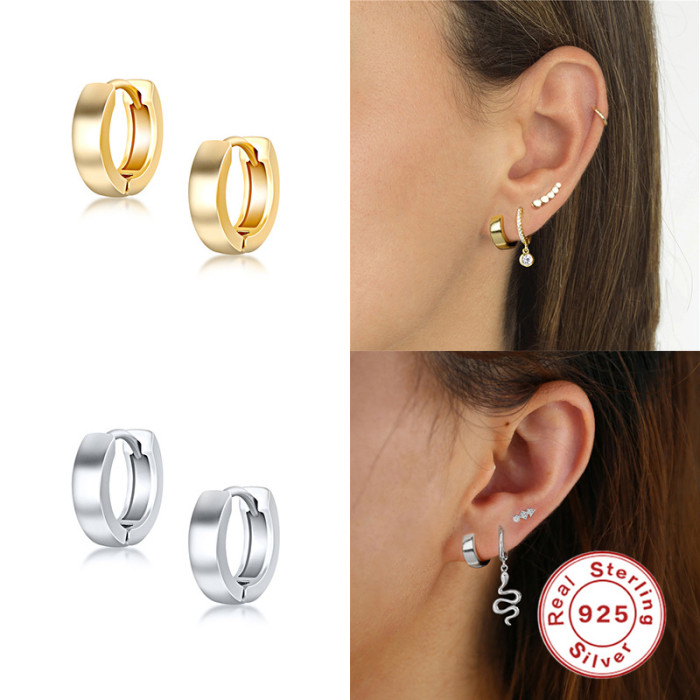 S925 Sterling Silver Narrow Smooth Earrings Hoop Earrings Hot Selling on AliExpress eBay Simple Fashion Creative Earr...