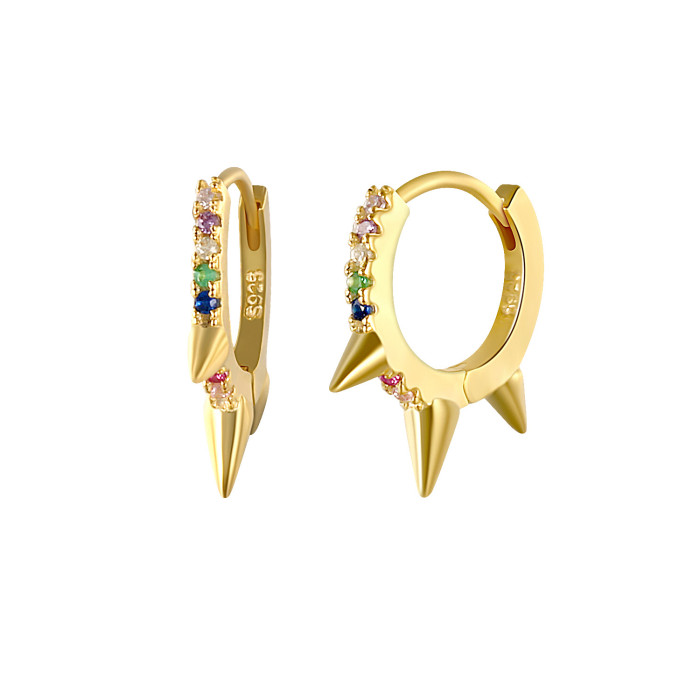Hot Selling S925 Sterling Silver Earrings INS Style Geometric Inlaid Colorful Stone Trendy Earrings Ear Clips Ear H...