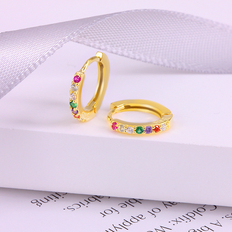 S925 Sterling Silver Colorful Diamond Hoop Earrings Creative INS Style Fashion Simple Geometric Inlaid Diamond Trendy Earrings Ear Studs Ear Clips
