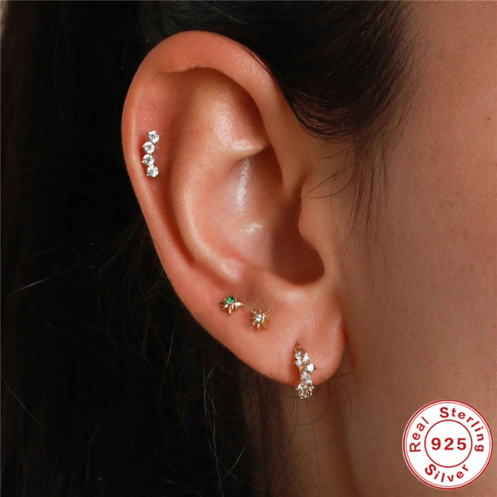 S925 Sterling Silver Cosmic Emerald Barbell Stone-Studded Earrings Bestselling INS Style Stud Earrings