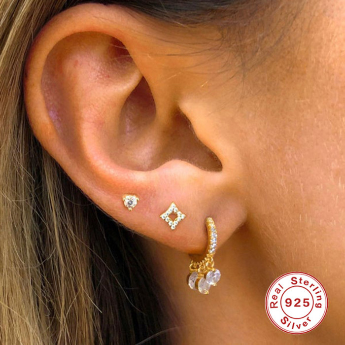S925 Sterling Silver Luxurious Three Zirconia Inlaid Diamond Ear Cuff Earrings European and American Fashion Hot Selling Creative INS Style Earrings