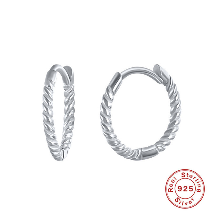 S925 Sterling Silver Twisted Small Hoop Earrings Creative Simple Personality Braided Trendy Circle Gold Plated Stud E...