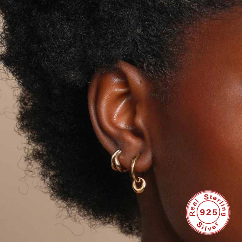 S925 Sterling Silver Double Layer Wave Minimalist Smooth Earrings Ear Clips Ear Hoops European and American Cross-Border Hot Selling Trendy INS Ear Jewelry