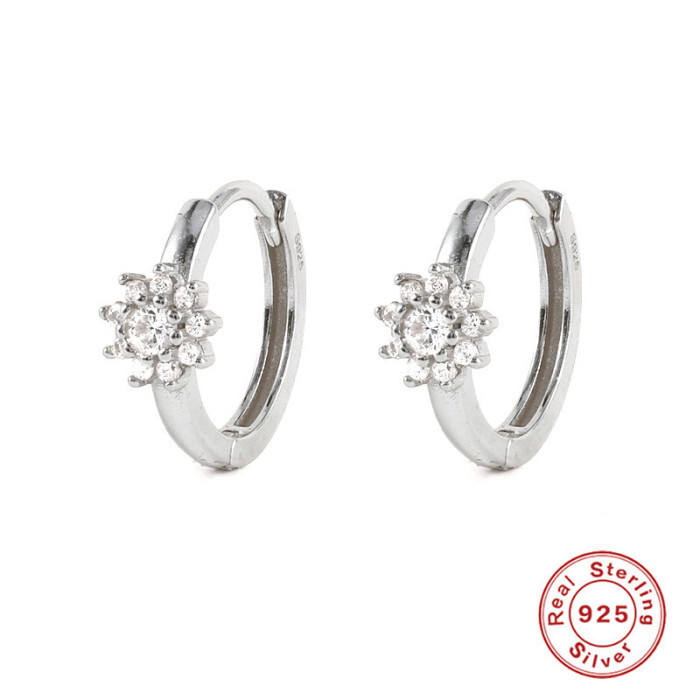S925 Sterling Silver Snowflake Stone-Inlaid Hoop Earrings Ear Cuffs Earrings Hot Sale Fashion Simple Creative Style...