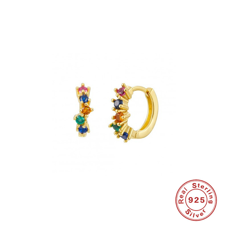 S925 Sterling Silver Ultra Sparkling Colorful Diamond Fashion Hoop Earrings Ear Clips Earrings European and American Trendy INS Minimalist Style Zirconia Inlaid Earrings