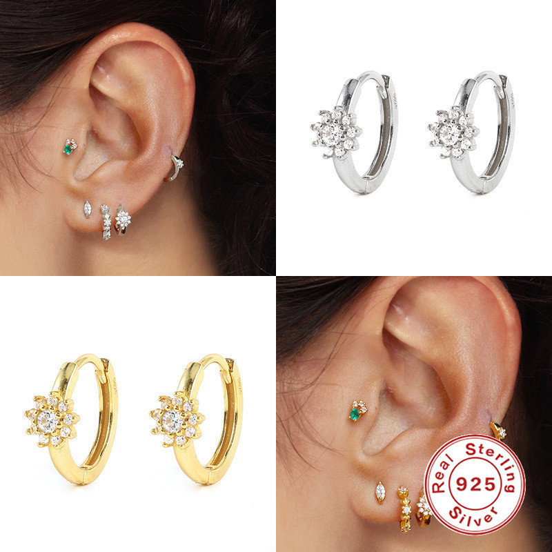 S925 Sterling Silver Snowflake Inlaid Diamond Hoop Earrings Ear Cuffs Earrings Cross-Border Hot Sale Fashion Simple Creative Style Ear Cuffs Women's Earrings