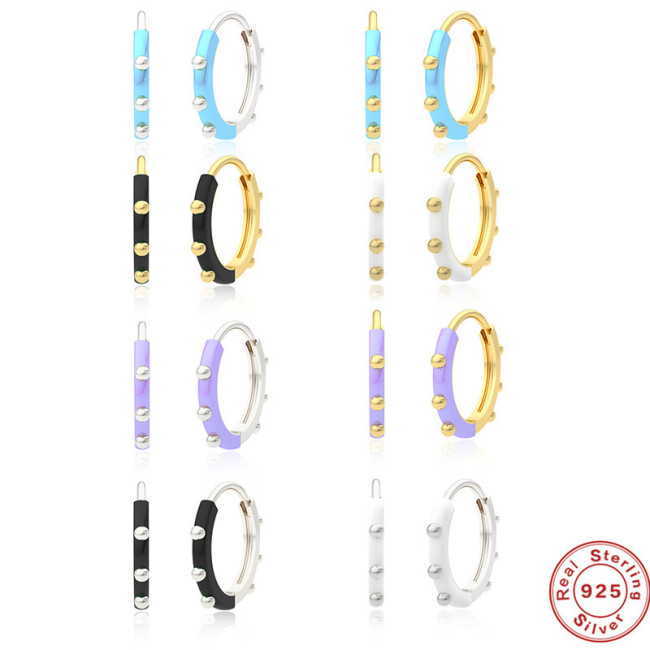 S925 Sterling Silver Oil Drop Earrings Hoop Earrings Trendy Personality Versatile Hoop Earrings Creative INS Style Ea...
