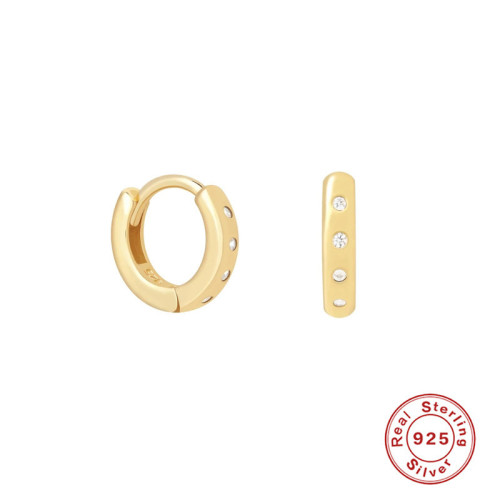 S925 Sterling Silver Diamond-Studded Hoop Earrings Korean Version INS Light Luxury Style Ear Buckle Earrings European and American Round Personality Earrings