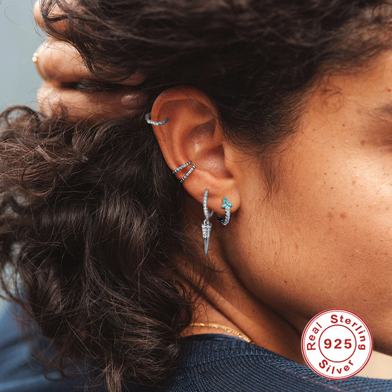 S925 Sterling Silver INS Inlaid Diamond Geometric Light Luxury Elegant Hoop Earrings European and American Cross-Border Bestselling Fashion Trendy Earrings