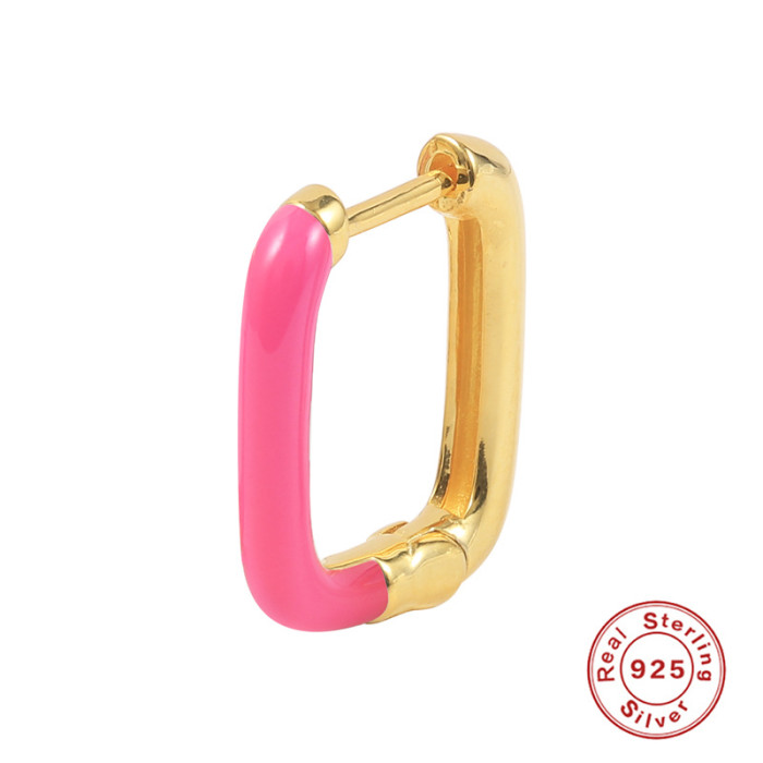 S925 Sterling Silver Oil Drop Enamel Single Earring Geometric U-shaped Hoop Earrings Trendy Personality Simple Earrings