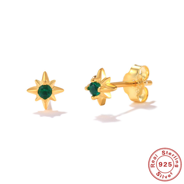 S925 Sterling Silver Cosmic Emerald Barbell Stone-Studded Earrings Bestselling INS Style Stud Earrings