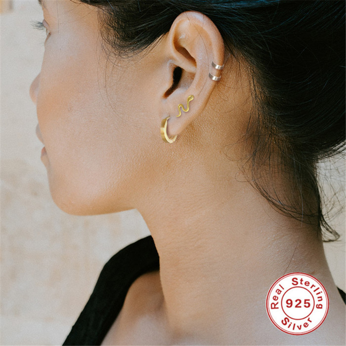 S925 Sterling Silver Ear Cuff Korean and Japanese Style Simple Smooth Round Short Ear Hoop Elegant Ear Cuff Ear Bone...
